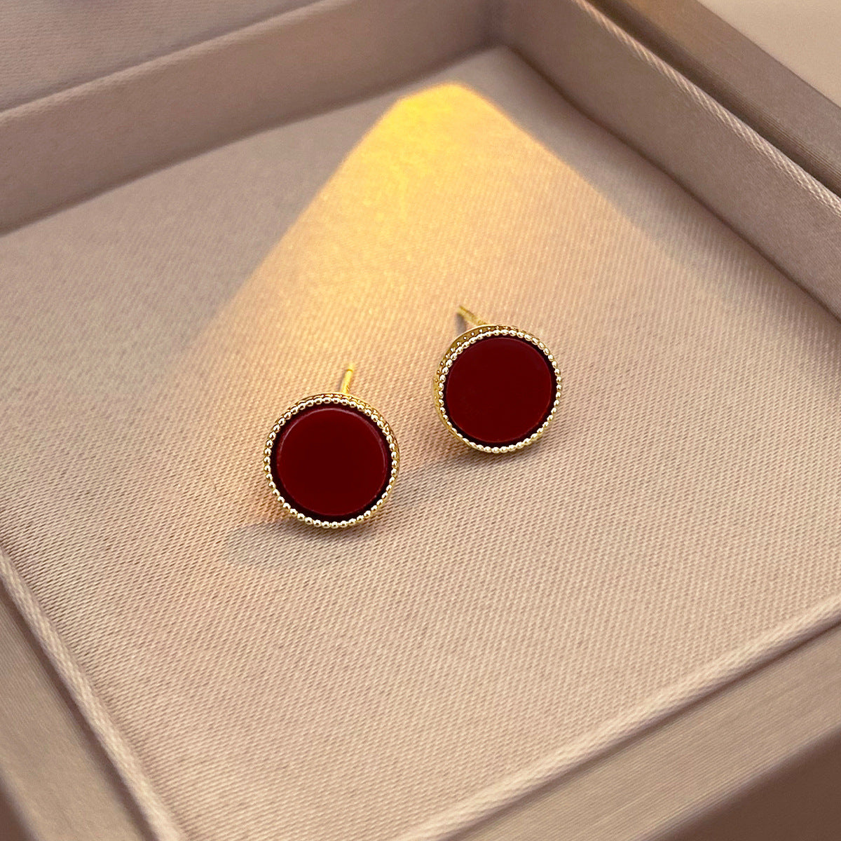 A2廠 韓國韓版酒紅幾何圓銀針耳環 批發 折扣@洽客服 25.11.W3「HE28573」