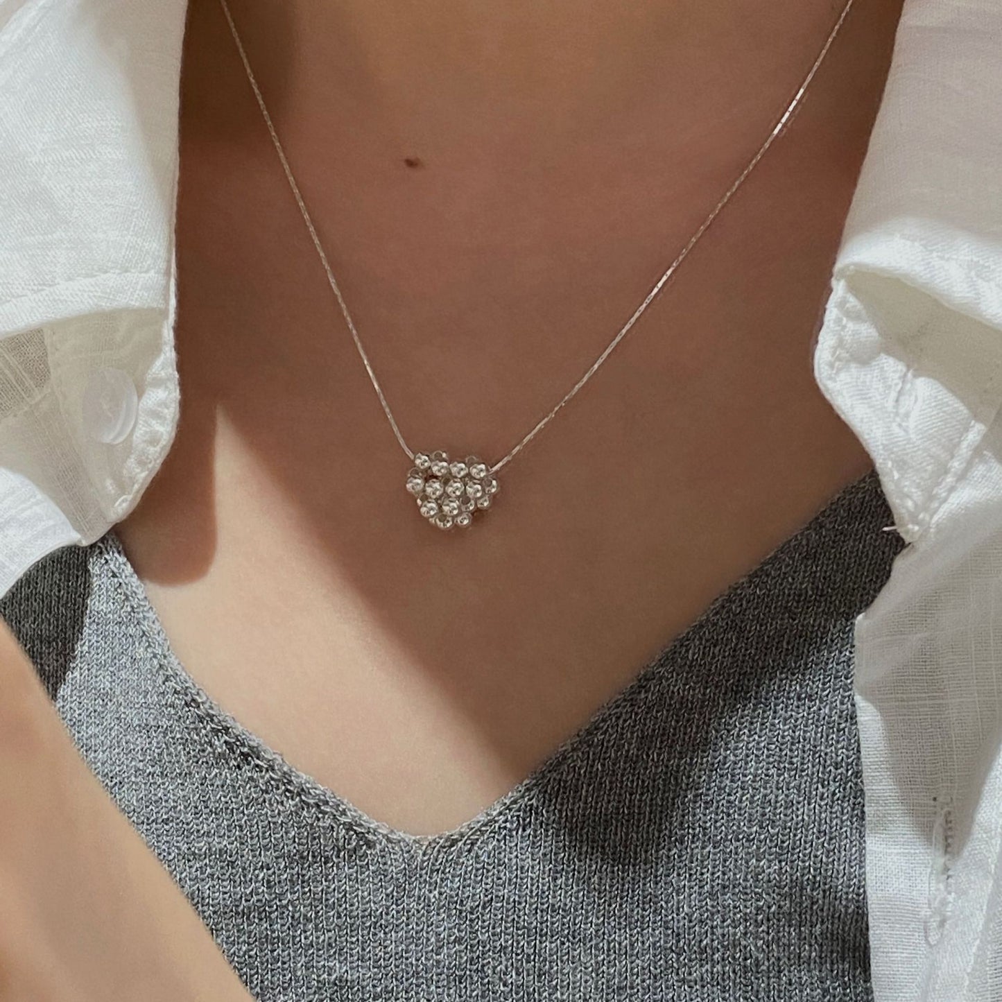 C2廠 韓國韓版復古串珠愛心S925純銀項鍊 批發 折扣@洽客服 25.10.W5「SN3503」