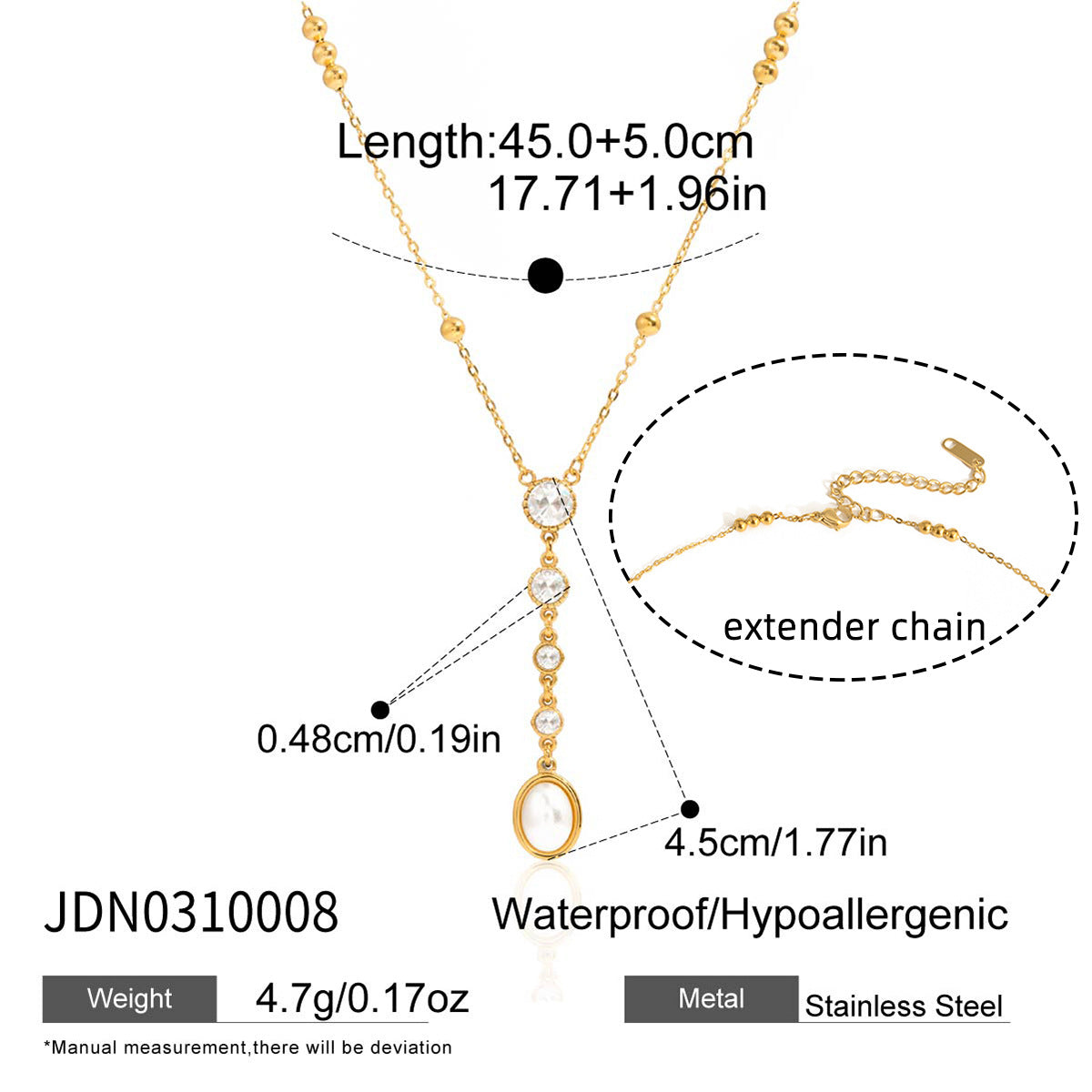 B廠 鈦鋼鍍18K金｜  珍珠白色水鑽項鍊 批發 折扣@洽客服 26.01.W2「JDN0310008」