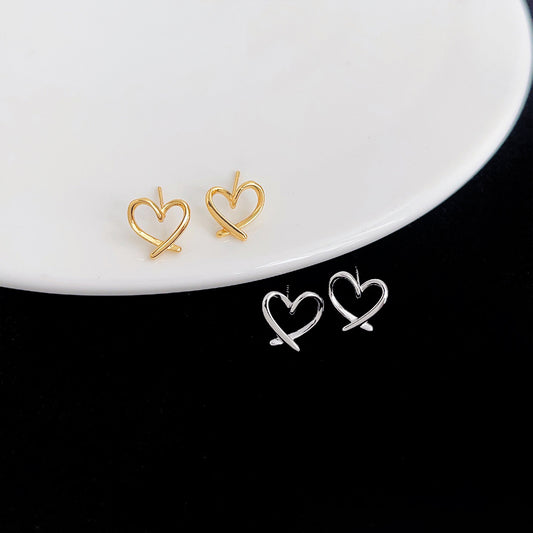 A廠 日韓款 極簡風鏤空愛心厚鍍18k電鍍銀針耳環 批發 折扣@洽客服 25.11.W2「2619-2620」