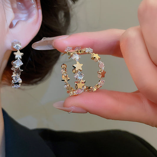 A2廠 韓國韓版鋯石星星幾何C型銀針耳環 批發 折扣@洽客服 25.11.W2「WE4838」