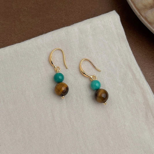 A廠 日韓手作款綠松石虎眼石銀針耳環 批發 折扣@洽客服 25.12.W3「6812」