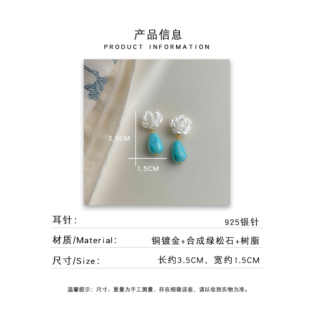 A廠 日韓款綠松石花朵銀針耳環批發 折扣@洽客服 26.09.W2「503」
