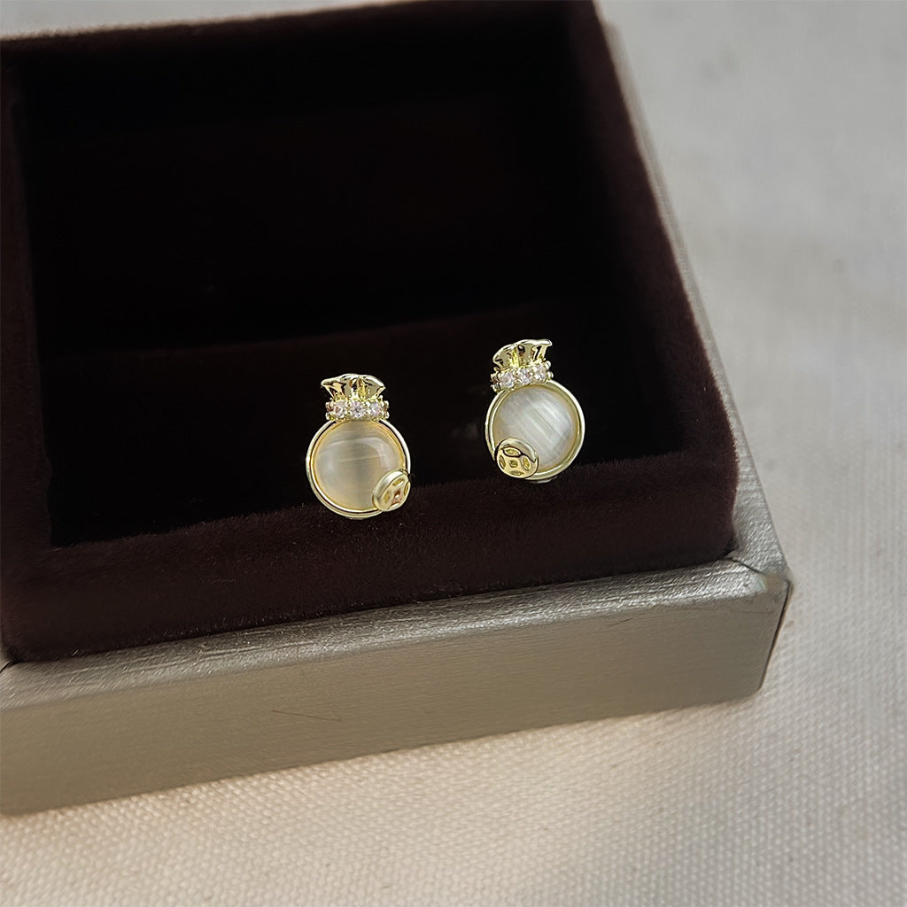 A廠 日韓款玻璃貓眼石錢袋銀針耳環 批發 折扣@洽客服 25.11.W4「6771」