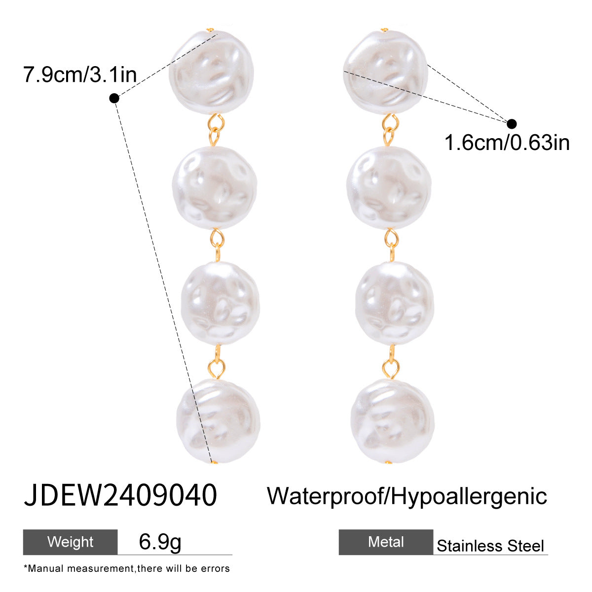 D廠 歐美款 壓克力珍珠鈦鋼鍍18K金耳環「JDEW2409040」24.12.W2 批發折扣@洽客服