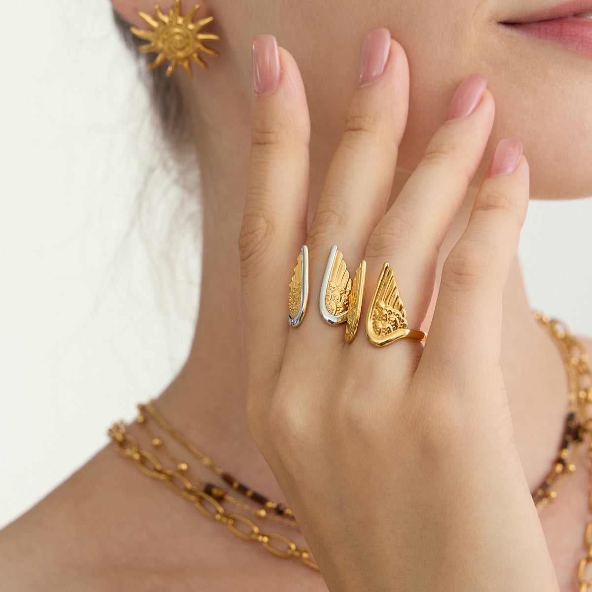 B廠 歐美款 天使翅膀開口鈦鋼鍍18K金戒指 批發 折扣@洽客服 25.12.W1「JDR0305035」