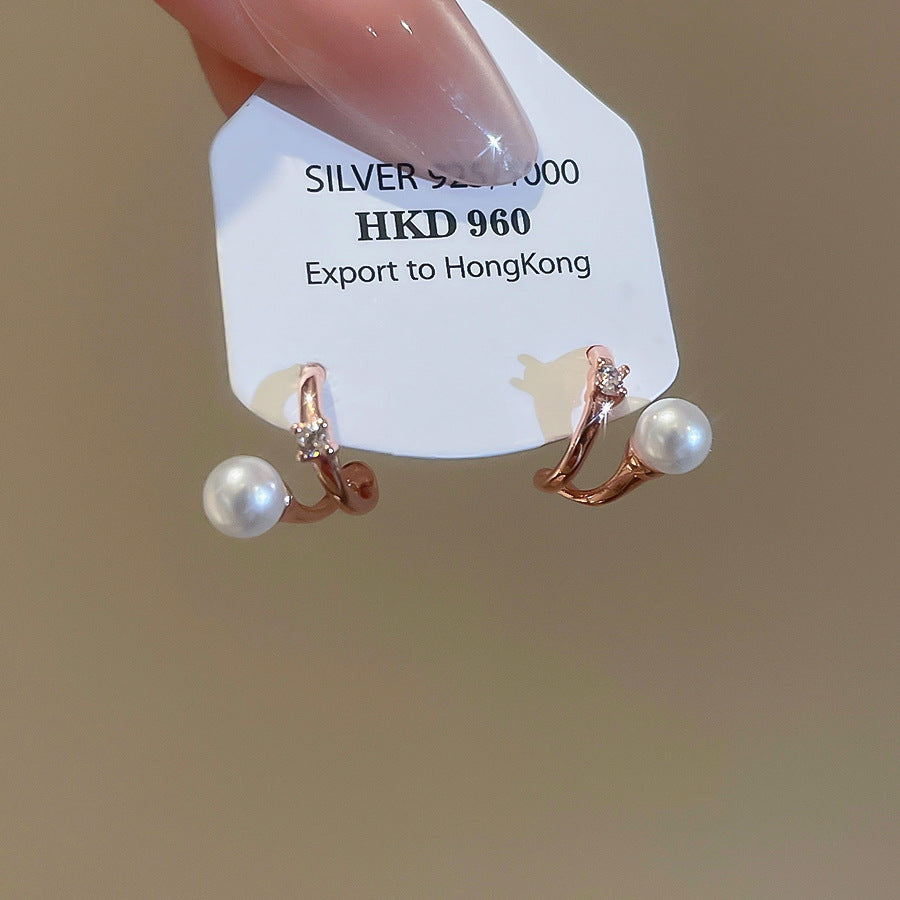A2 韓國韓版鑲鋯石珍珠雙層鈦鋼銀針耳環 批發 折扣@洽客服 26.02.W3「HE30610」
