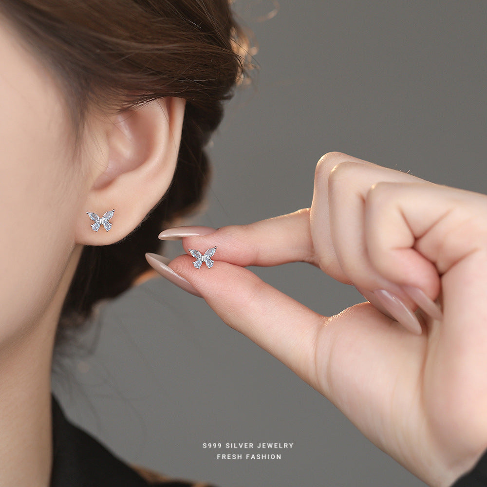 C廠 韓國韓版鍍藍尖晶蝴蝶S999純銀耳環 批發 折扣@洽客服 26.04.W4「E6252」