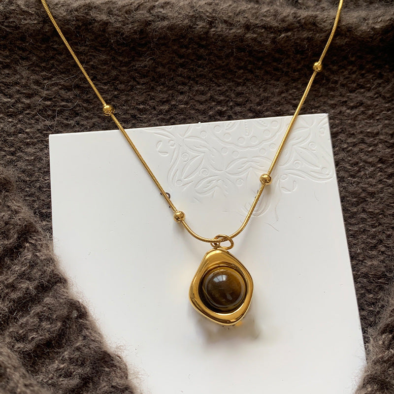 A2廠 韓國韓版復古鈦鋼虎眼石項鍊 批發 折扣@洽客服 25.10.W3「WN1628」