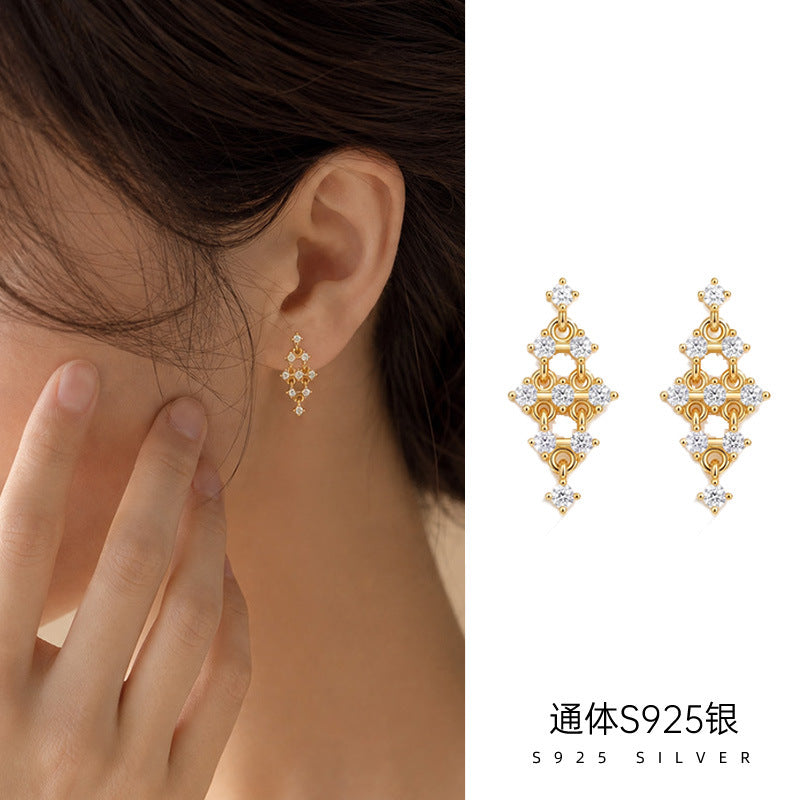 C廠 韓系菱形滿鑽S925純銀鍍金14K金耳環批發 折扣@洽客服 26.08.W3「ES4112」
