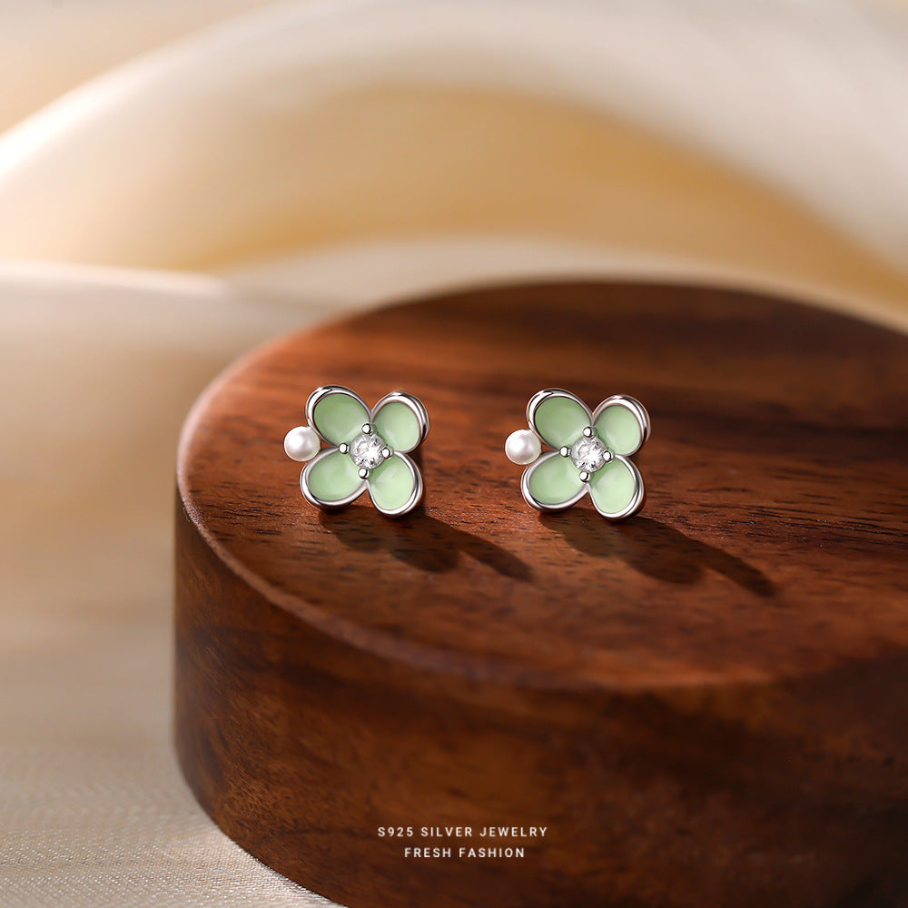 C廠 韓國韓版綠色滴膠四葉草S925純銀耳環 批發 折扣@洽客服 25.12.W4「E5967」