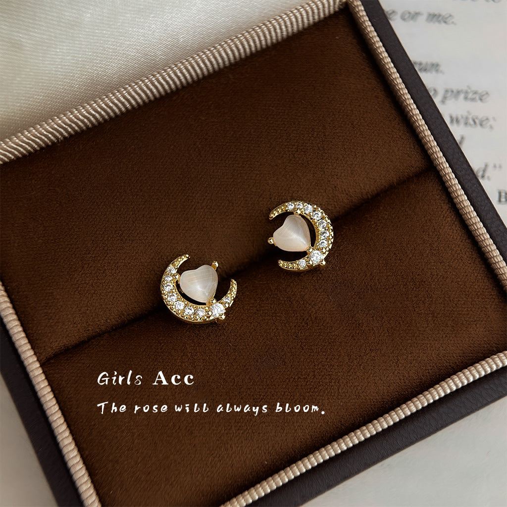 A2廠 日韓款氣質月亮玻璃貓眼石銀針耳環 批發 折扣@洽客服 25.12.W1「4408」