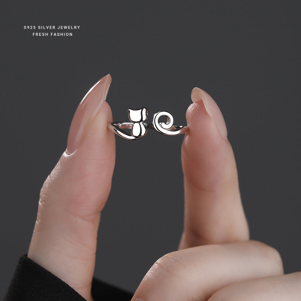 C廠 韓國韓版線條貓咪S925純銀戒指批發 折扣@洽客服 25.12.W4「YK0168」