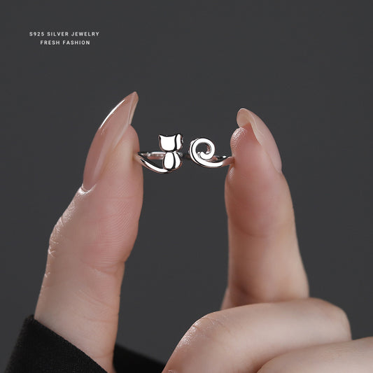 C廠 韓國韓版線條貓咪S925純銀戒指批發 折扣@洽客服 25.12.W4「YK0168」