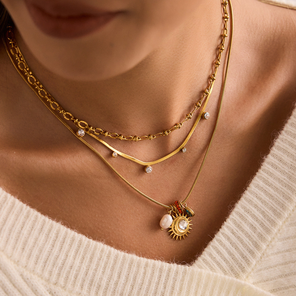 B廠 歐美款 淡水珍珠鋯石鈦鋼鍍18K金項鍊 批發 折扣@洽客服 26.02.W3「JDN0211145」