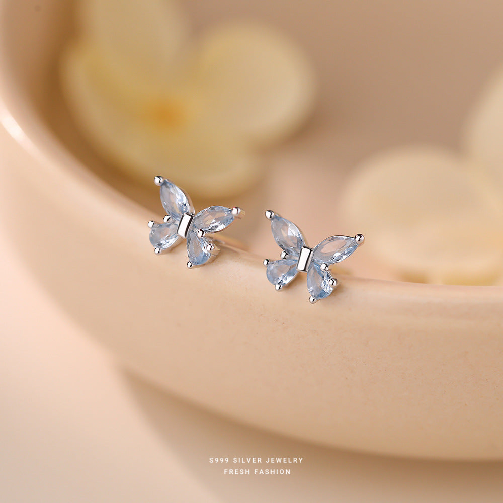C廠 韓國韓版鍍藍尖晶蝴蝶S999純銀耳環 批發 折扣@洽客服 26.04.W4「E6252」