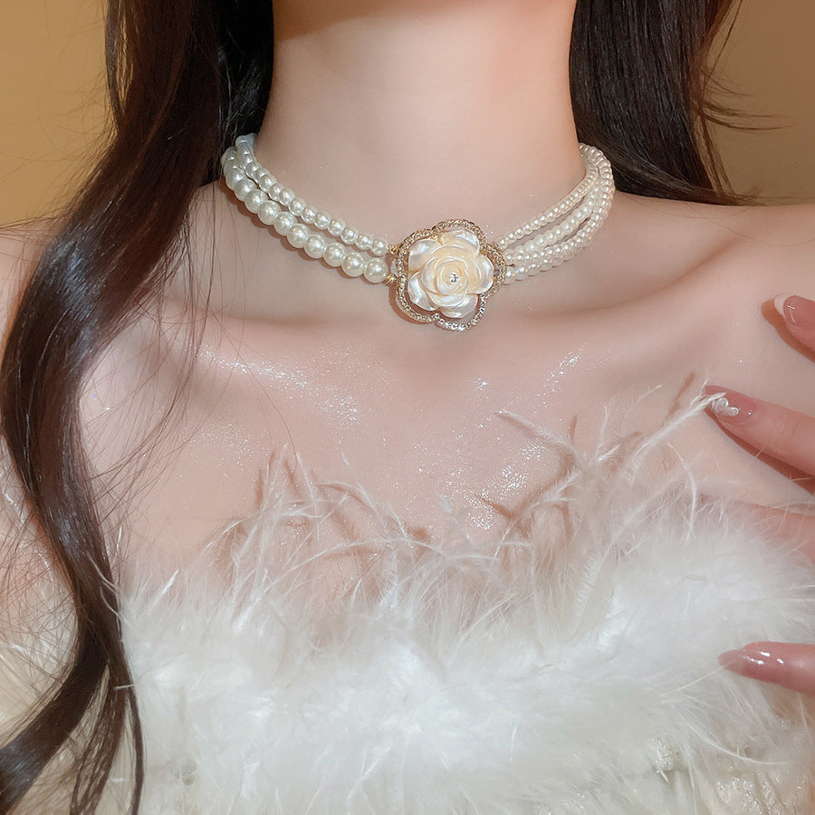 A2廠 韓國韓版鑲鑽花朵多層珍珠項鍊&耳環  批發 折扣@洽客服 26.01.W1「HE29800 HN10880」