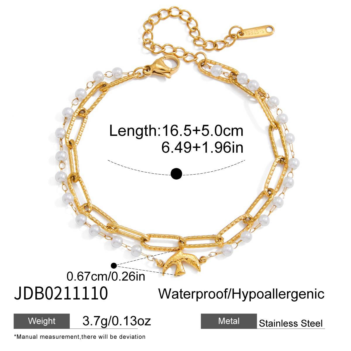 B廠 鈦鋼鍍18K金｜歐美仿珍珠和平鴿手鍊 批發 折扣@洽客服 26.01.W4「JDB0211110」