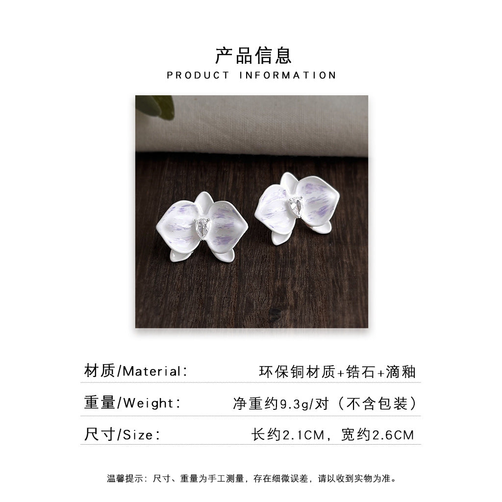 A廠 日韓系琺瑯暈染蝴蝶蘭耳環批發 折扣@洽客服 26.10.W1「7694」