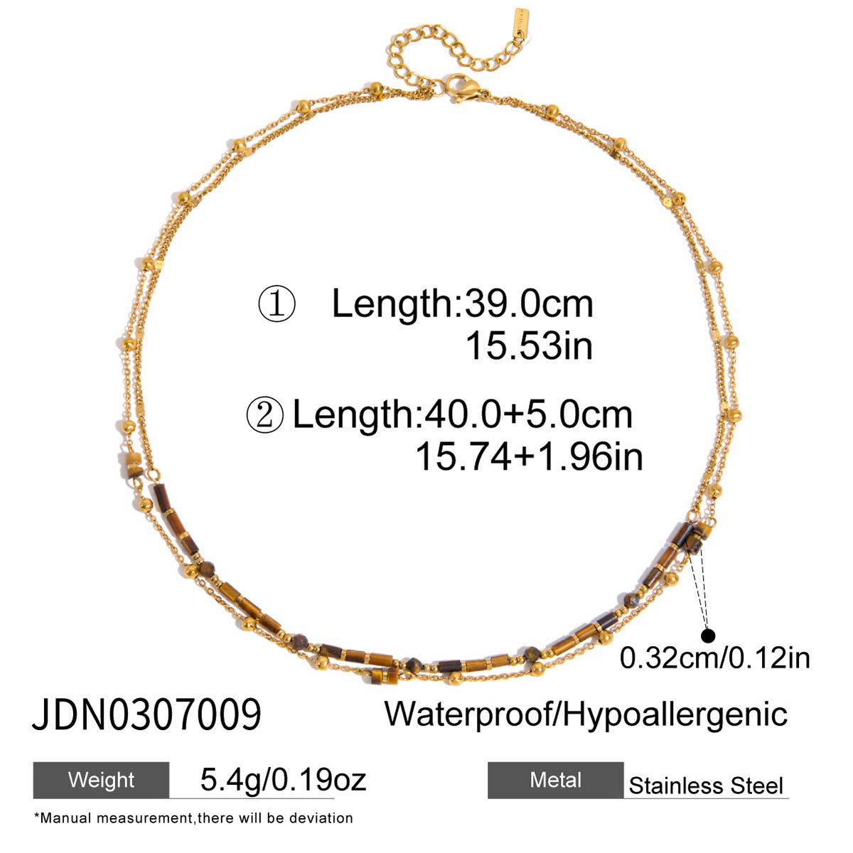 B廠 歐美款 復古虎眼石 鈦鋼鍍18K金項鍊 批發 折扣@洽客服 25.10.W5「JDN0307009」