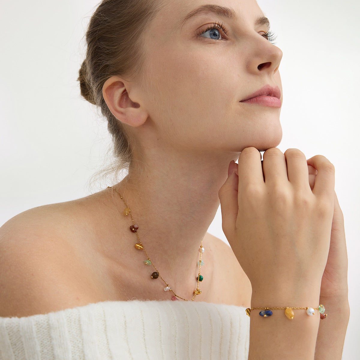 B廠 歐美款 LUNA 天然石鈦鋼鍍18K金項鍊 批發 折扣@洽客服 25.12.W1&手鍊「JDB0209019,JDN0209013」