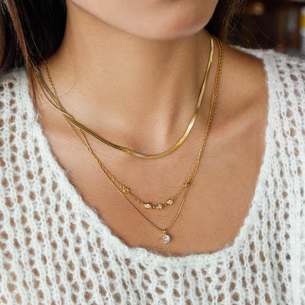 B廠 歐美款 VIOLET 鈦鋼鍍18K金 3層項鍊 批發 折扣@洽客服 25.11.W2 「JDN0308010」