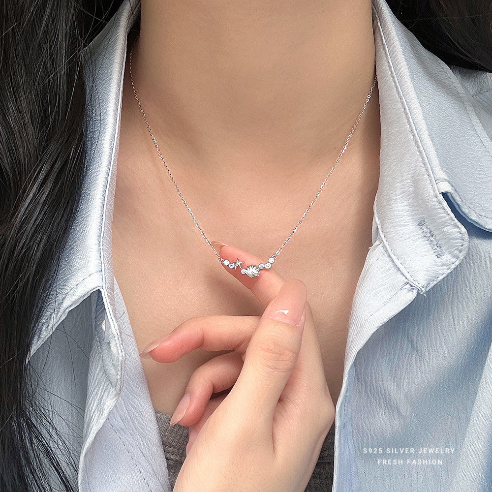 C廠 韓國韓版小藍鋯海星貝殼S925純銀項鍊 批發 折扣@洽客服 26.01.W1「YA0550」