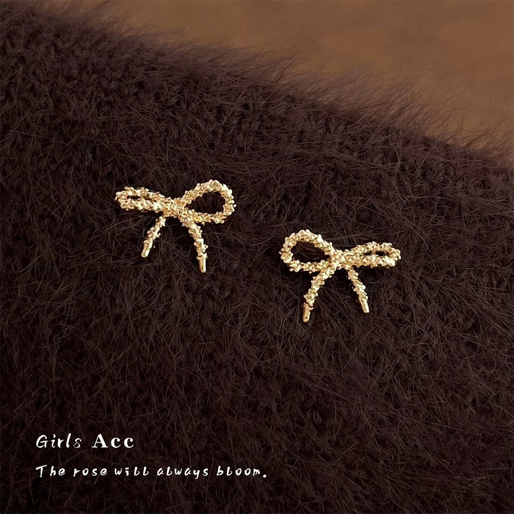 A廠 環保銅｜韓系輕奢沙面蝴蝶結銀針耳環 批發 折扣@洽客服 26.01.W4「6984」