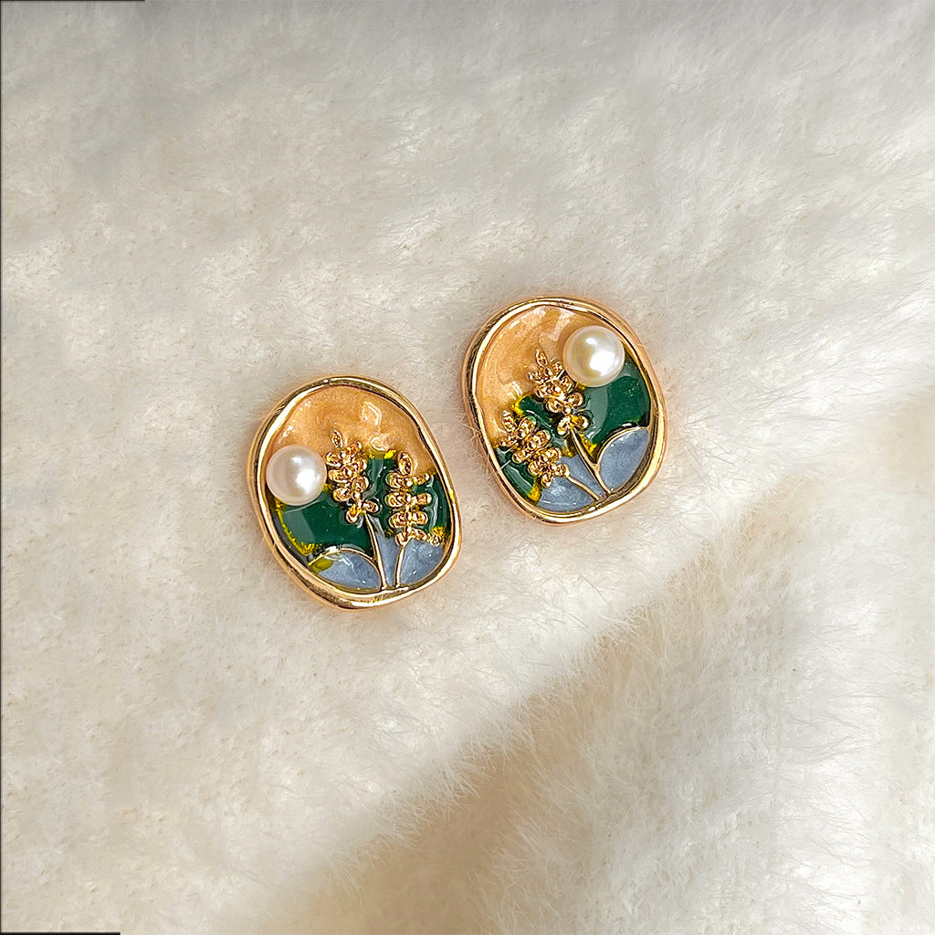 A廠 日韓款 莫內花園油畫感滴油銀針耳環 批發 折扣@洽客服 25.11.W2「4828」