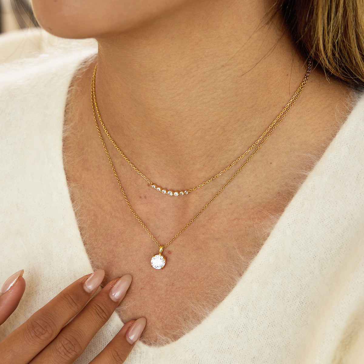 B廠 鈦鋼鍍18K金｜ 白色鋯石項鍊 批發 折扣@洽客服 26.01.W2「JDN0310023」