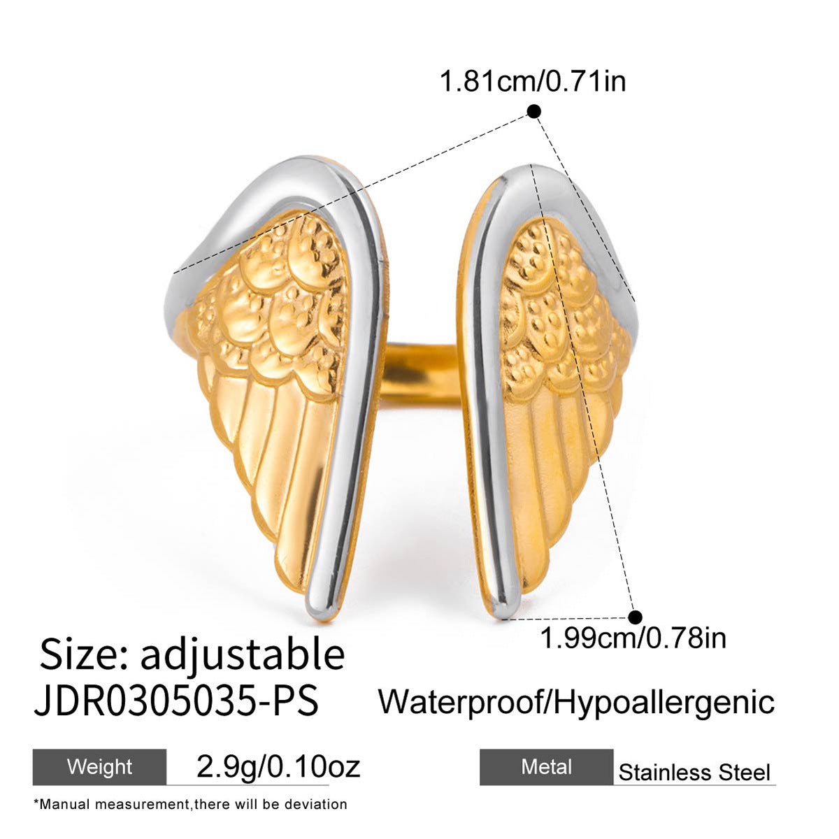 B廠 歐美款 天使翅膀開口鈦鋼鍍18K金戒指 批發 折扣@洽客服 25.12.W1「JDR0305035」