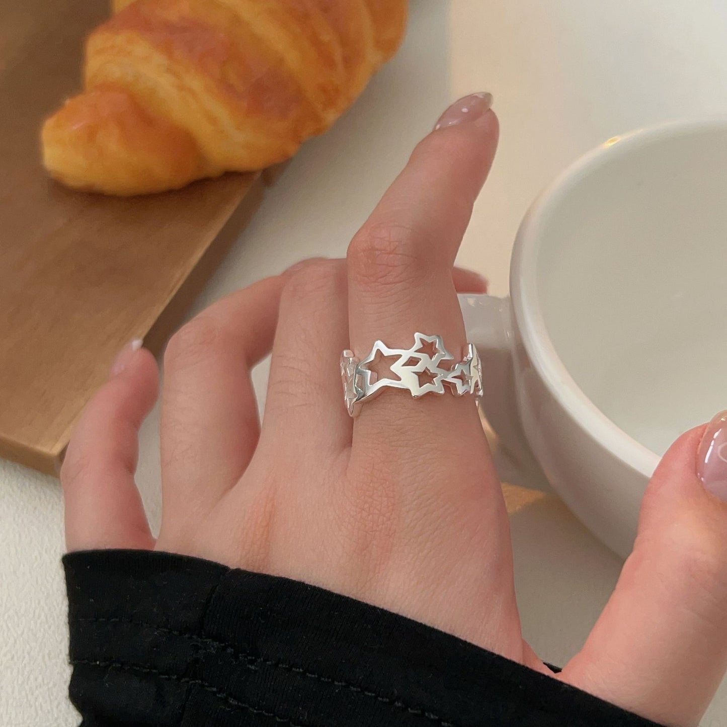 C3廠 韓國韓版S925純銀｜鏤空五角星戒指 批發 折扣@洽客服 26.02.W3「hjz305」