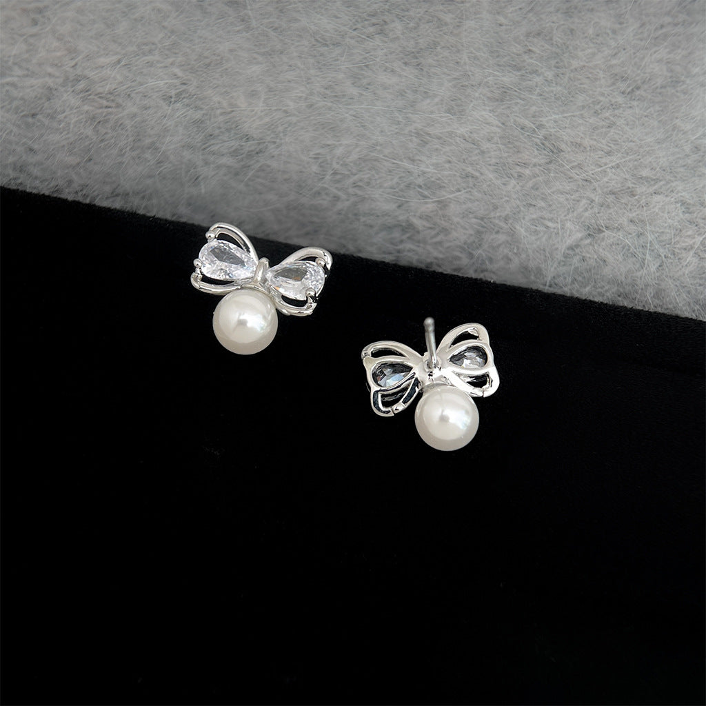 A廠 日韓小香風蝴蝶結珍珠銀針耳環 批發 折扣@洽客服 25.12.W3「2241」