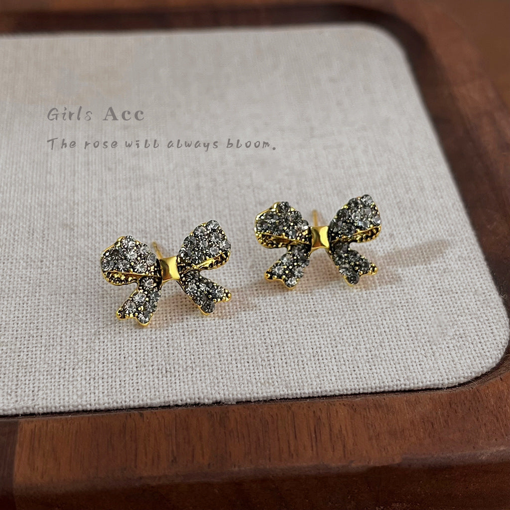 A廠 日韓款 鑲鑽蝴蝶結銀針耳環 批發 折扣@洽客服 25.10.W5「A550」