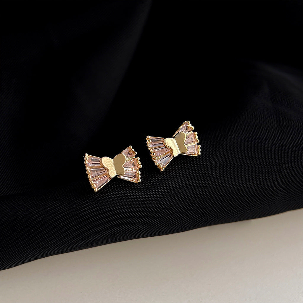 A廠 日韓款 微鑲鋯石蝴蝶結銀針耳環 批發 折扣@洽客服 25.11.W1「3154」