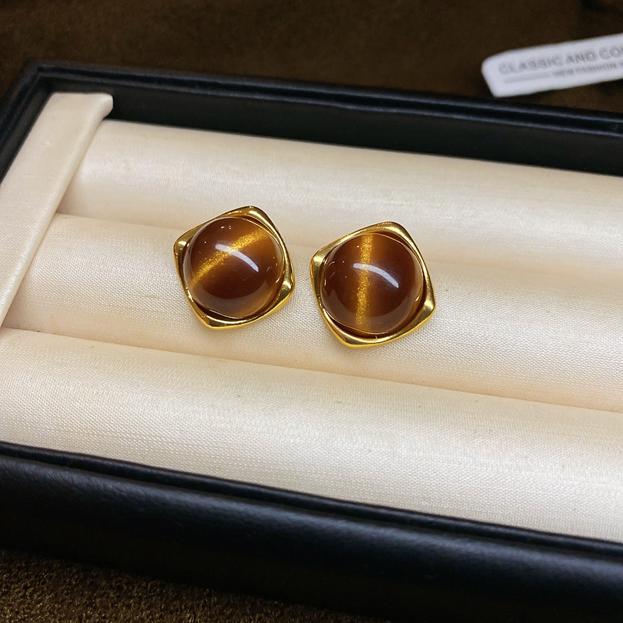 A2廠 韓國韓版虎眼石方形圓形銀針耳環 批發 折扣@洽客服 25.11.W2「HE29084 HE29102」