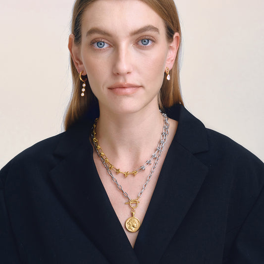 B廠 歐美款 金銀拼色打結鈦鋼鍍18K金項鍊 批發 折扣@洽客服 26.03.W1「JDN0302015-PS」