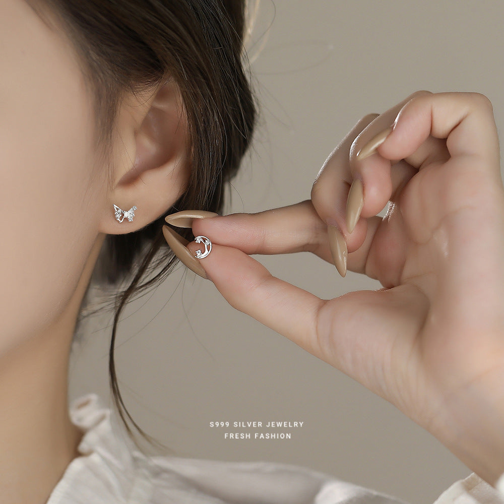 C廠 韓國韓版精緻鏤空蝴蝶月亮S999純銀耳環 批發 折扣@洽客服 25.12. W2「E5877」