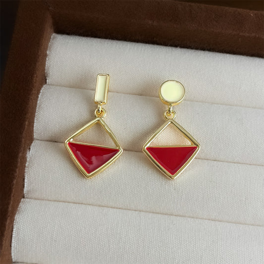 A廠 日韓款紅撞色滴釉銀針耳環 批發 折扣@洽客服 25.12.W2「5028」