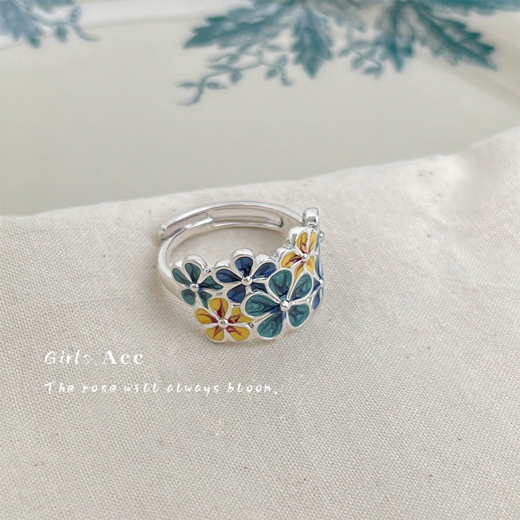 A廠 日韓款琺瑯滴油花銅鍍白金戒指 批發 折扣@洽客服 25.12.W2「6235」