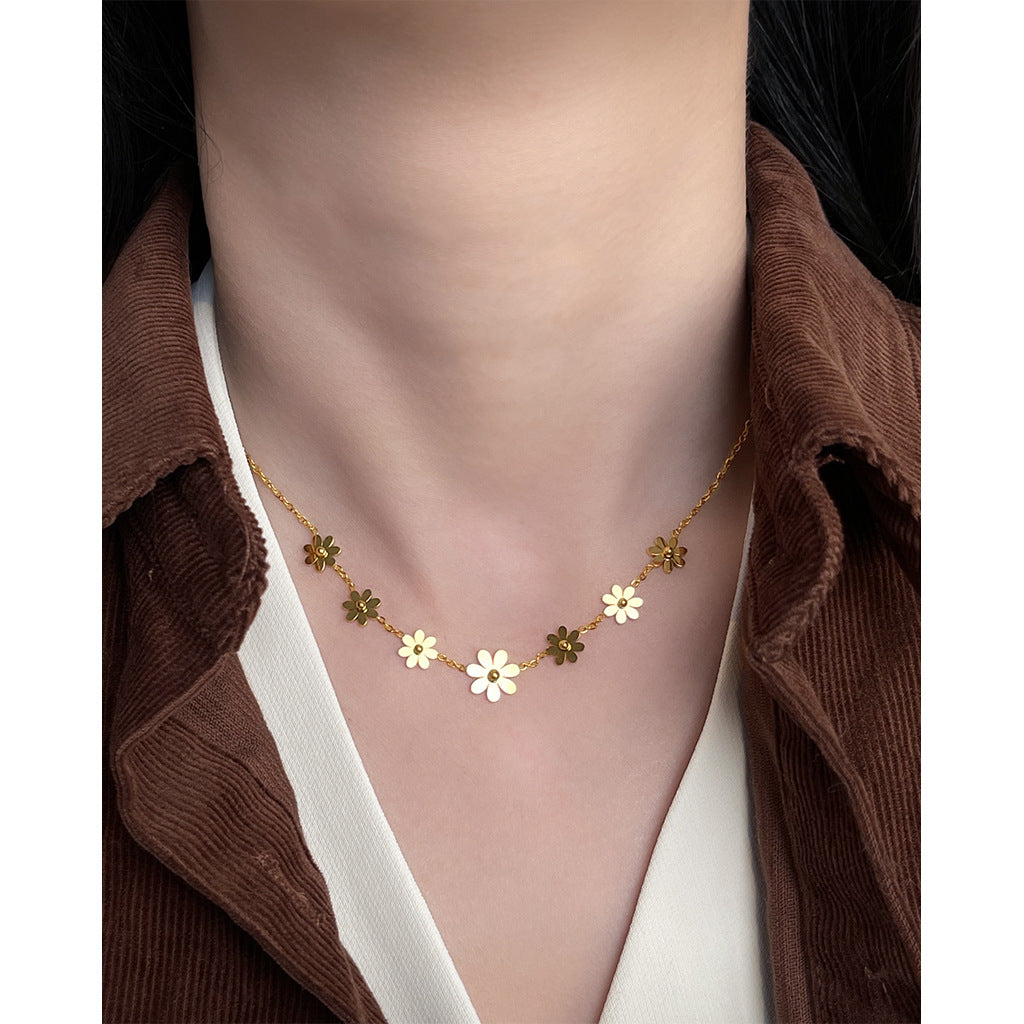A廠 日韓款小雛菊花朵鈦鋼鍍18K金項鍊 批發 折扣@洽客服 25.12.W2「5655」