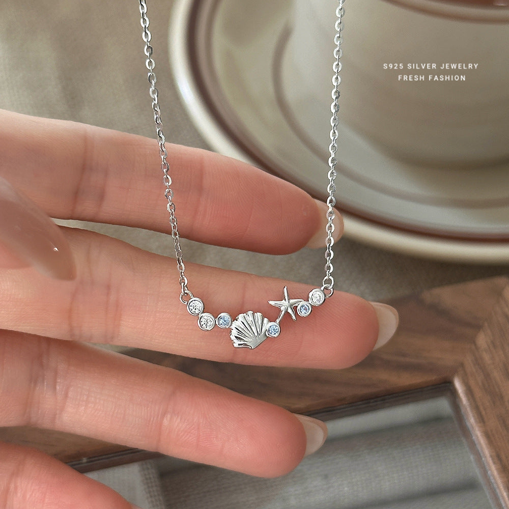 C廠 韓國韓版小藍鋯海星貝殼S925純銀項鍊 批發 折扣@洽客服 26.01.W1「YA0550」