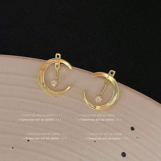 A廠 日韓星月銅微鑲鋯石一款兩戴銀針耳環「C-270」24.05.W5