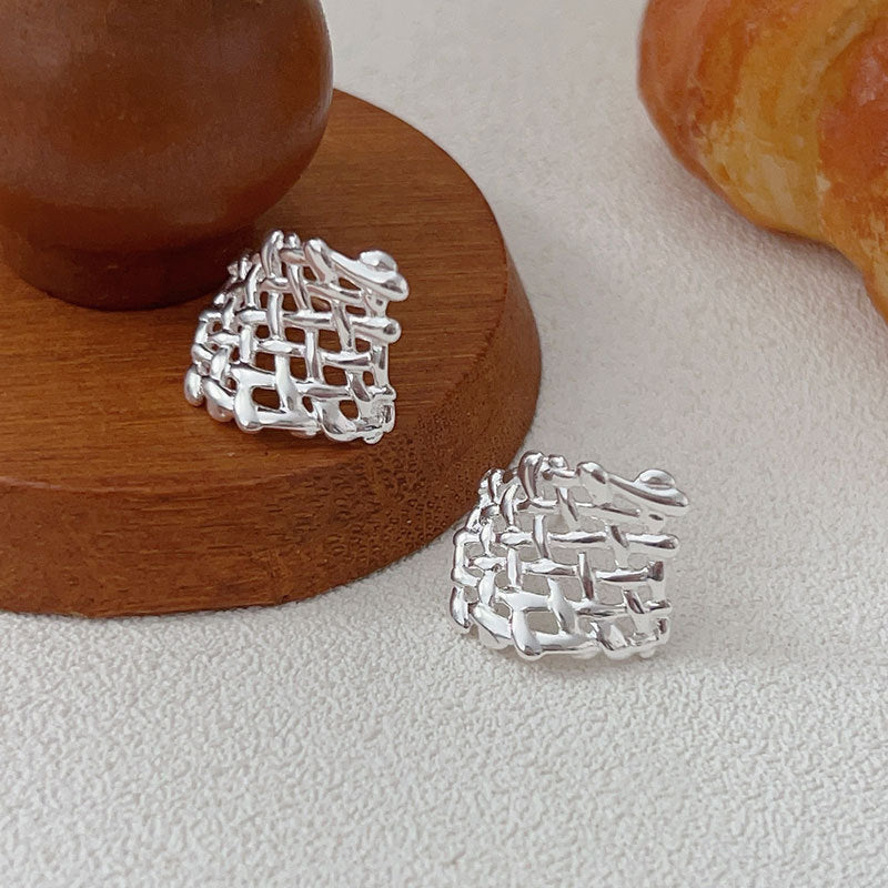 C3廠 韓版重工編制網格幾何S925純銀耳環 批發 折扣@洽客服 25/11.W4「HES012-1」