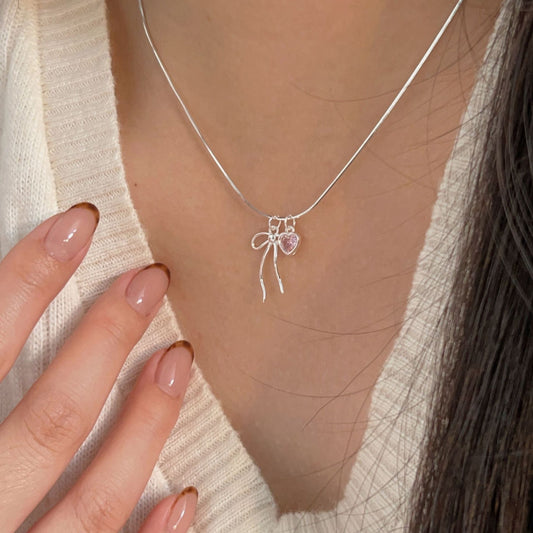 C3廠 韓國韓版愛心蝴蝶結S925純銀項鍊 批發 折扣@洽客服 25.12.W2「xl088-1」