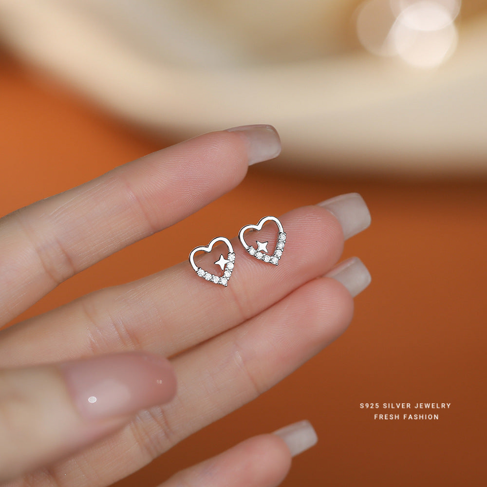 C廠 韓國韓版鏤空愛心四芒星S925純銀耳環 批發 折扣@洽客服 25.11.26「E5810」
