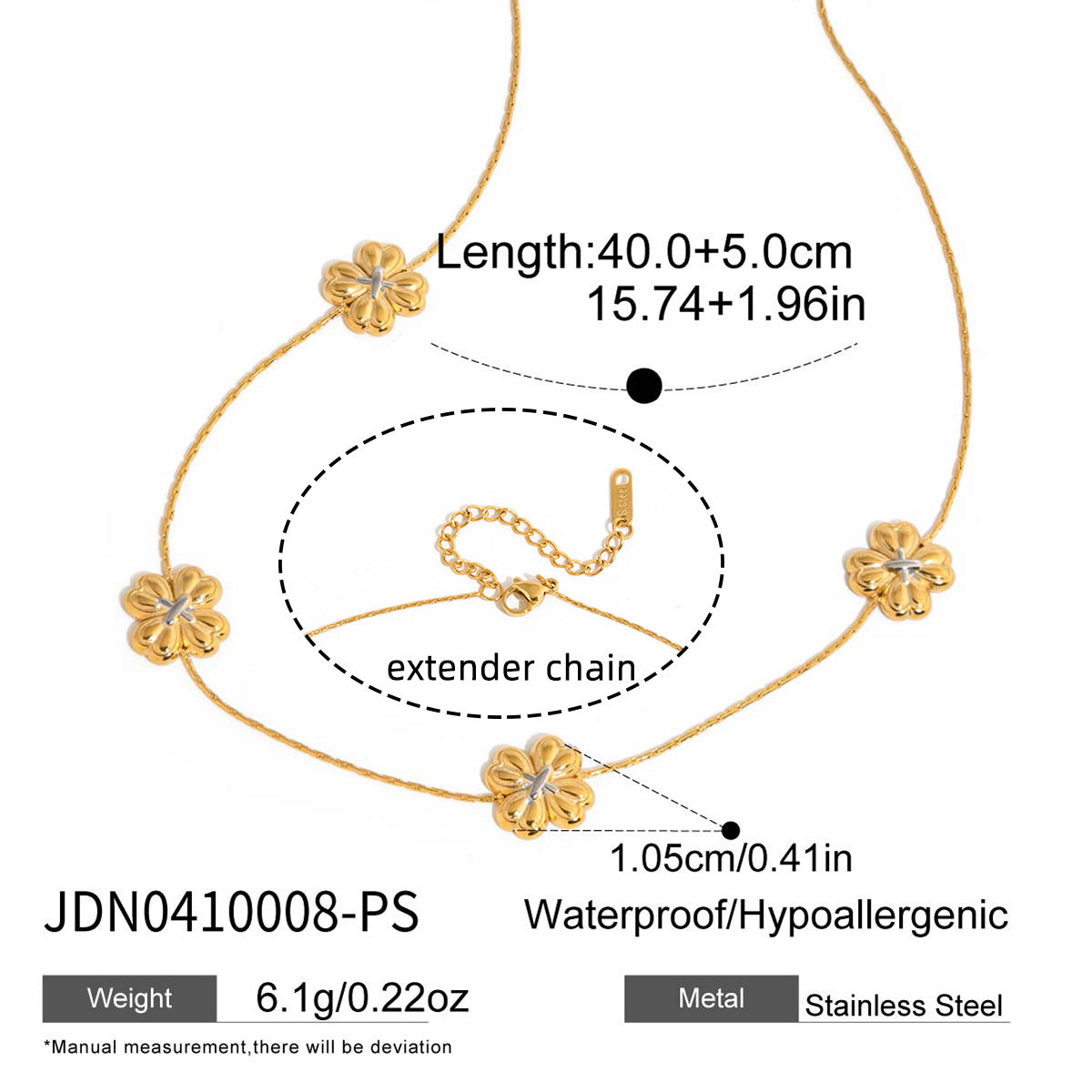 B廠 鈦鋼鍍18K金｜  拼接愛心幸運四葉草項鍊 批發 折扣@洽客服 26.01.W2「JDN0410008-PS」