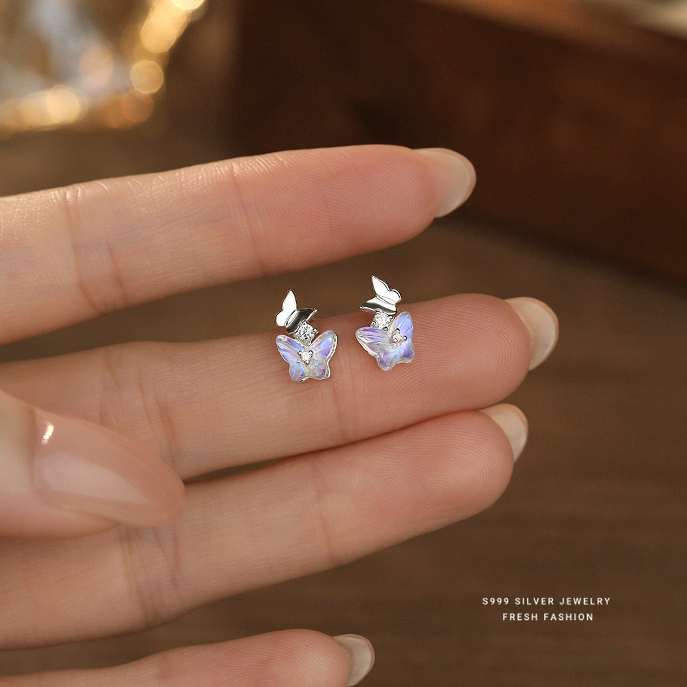 C廠 韓國韓版幻彩琉璃蝴蝶S999純銀耳環 批發 折扣@洽客服 25.12.W3「F6842」