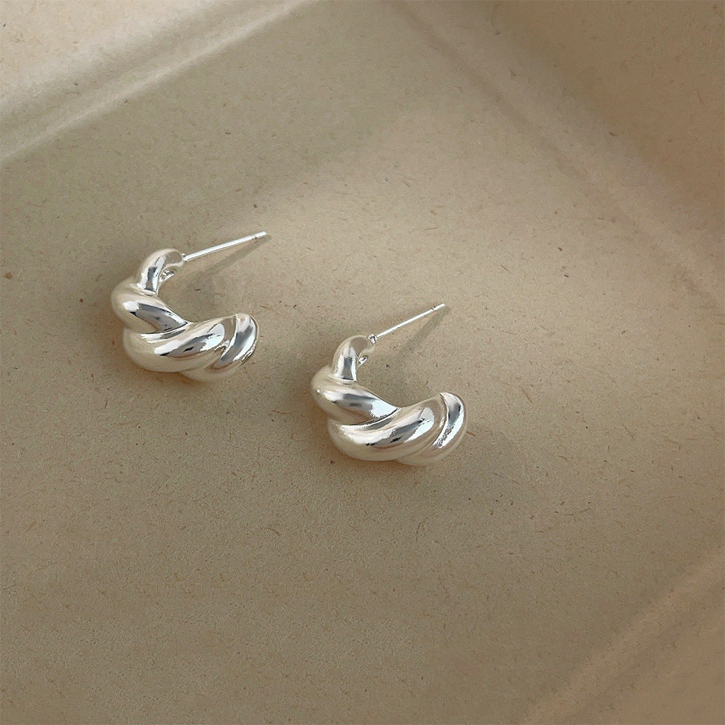 A廠 日韓款 極簡主義幾何麻花圈銀針耳環 批發 折扣@洽客服 25.11.W2「4092」