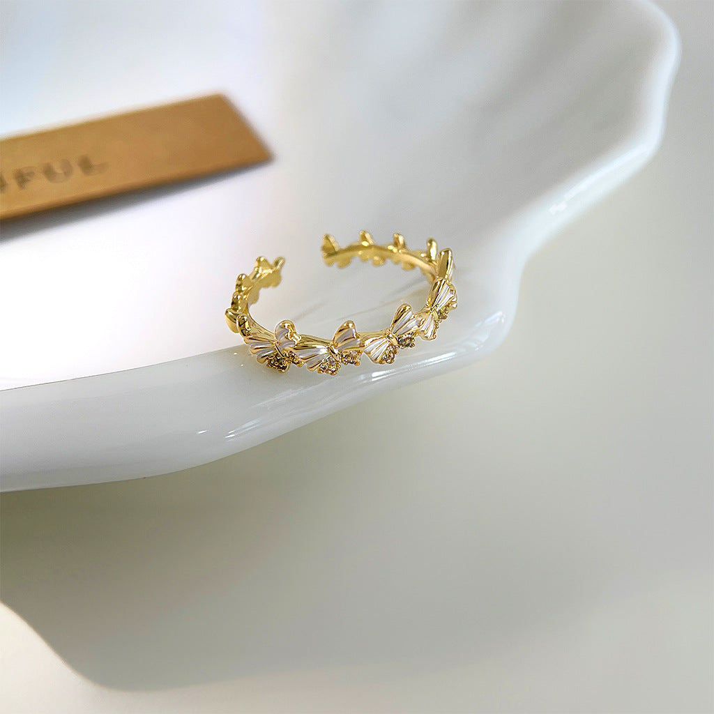 A廠 日韓款蝴蝶滴釉銅鍍14k金戒指批發 折扣@洽客服 26.04.W3「4077」